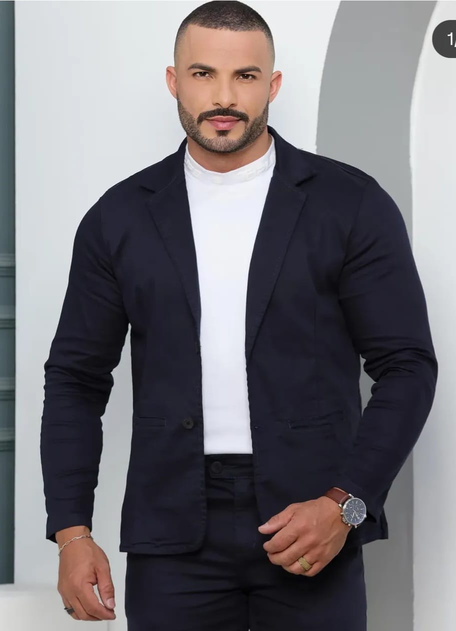 Blazer slim com elastano preto